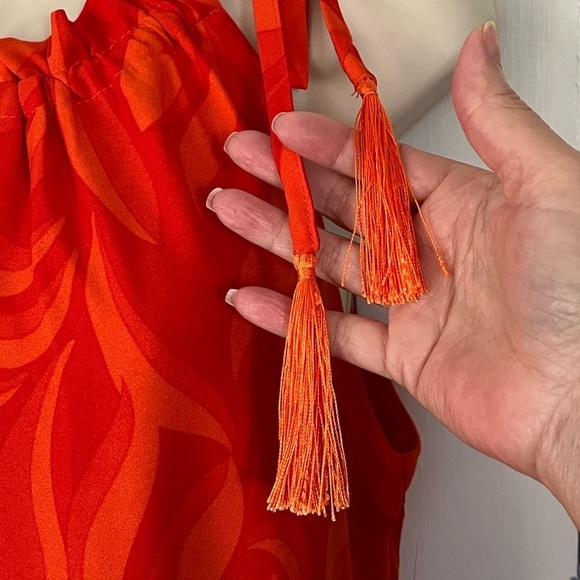 NWT Taylor Sleeveless Shoulder Tie Orange Swirl Design MIDI Dress Size Small - Picture 5 of 12